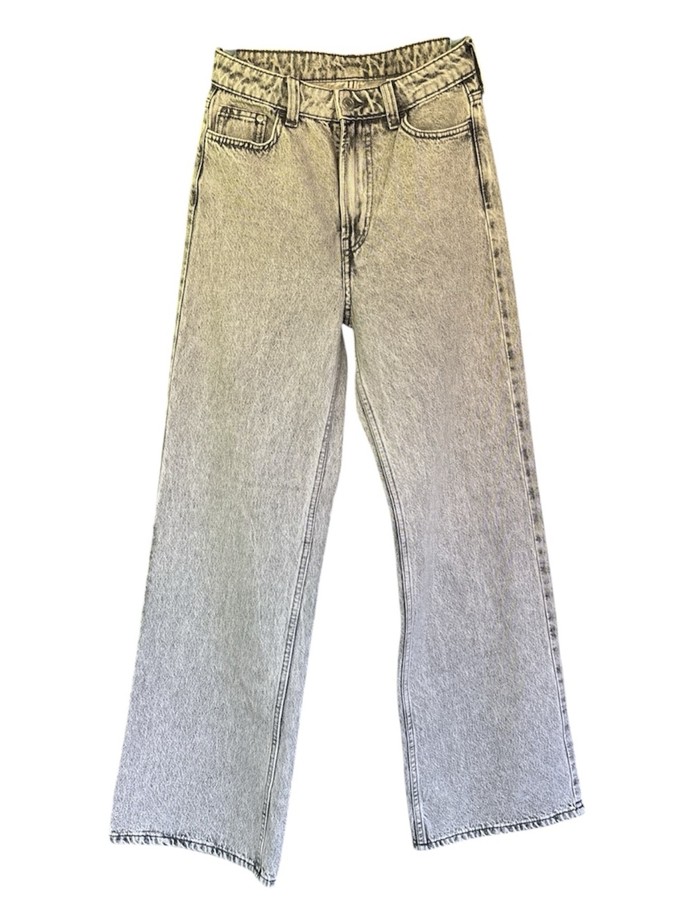H&M Denim Ultra High Rise Wide Leg Jeans Women’s Size 2 Gray Acid Wash